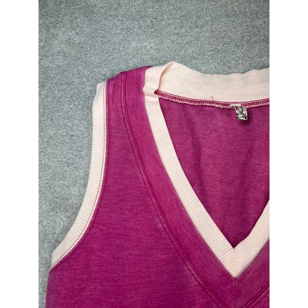 Free People Intimately Pink Varsity‎ V-Neck Bodysuit Sleeveless XS Small Preppy